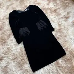 黒ワンピース（13AR）レース 七分袖 フォーマル 上品 膝丈 日本製 冠婚葬祭
