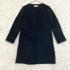 ゼラール Zelal ロングコート カシミヤ100% ネイビー M ノーカラー