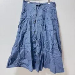 美品★ブルー　フレアスカート 前面ボタン付き　【フリー】　お出かけ　デート