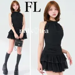 新品タグ付き ダーリッチ ボリュームフリルシフォンミニワンピース ブラック FL