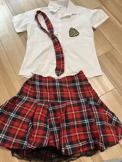 AKB風学生服 ホワイトシャツ チェック柄スカート S