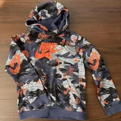 NIKE ナイキ　カモフラージュ柄パーカー　ネイビー蛍光オレンジ