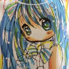 過去イラストにホワイトを追加。手描きイラスト。ハガキサイズ。女の子