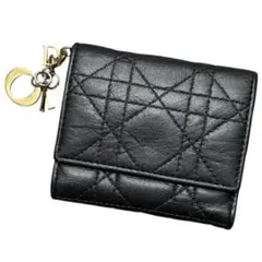 Christian Dior / レディディオールロータスウォレット ブラック カナージュライン ディオール CHRISTIAN DIOR レディディオール