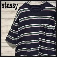 【即完売モデル】ステューシー☆ロゴタグ　人気デザイン　ボーダー半袖Ｔシャツ