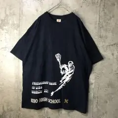 B2547古着　Tシャツ バックプリント　紺　90s Y2K
