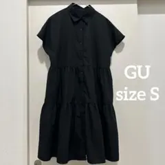 美品 ブラック 半袖 シャツワンピース ティアード