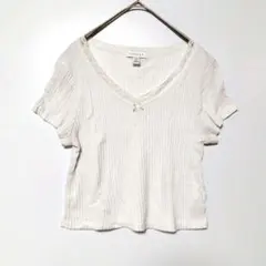 TOPSHOP Vネック レース 半袖カットソー 白 Lのサムネイル