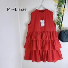 新品タグ付✨◆M〜L◆華やかな3段ティアードノースリーブチュニック/レッド系