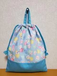 持ち手付き巾着袋 上靴入れ お道具袋 Bハートユニコーン ライトブルー