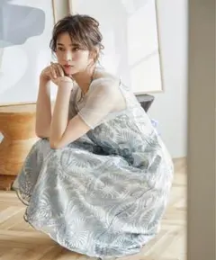 最終価格 niana 葉柄刺繍　レース　バックリボン　パーティードレス