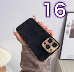 iPhone16ケース ブラック 黒 カバー 韓国 レザー 高級感