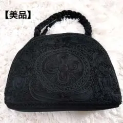 フォーマル 冠婚葬祭 ハンドバッグ 花柄 刺繍 太鼓型