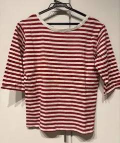 赤と白のストライプ 五分袖Tシャツ S
