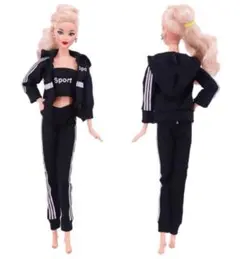 ブラックのトレーニングウエア♡バービーちゃん・リカちゃん・ジェニーちゃん・1/6