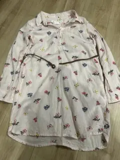 H&M 花柄 蝶柄 長袖シャツワンピース　ベルト付き