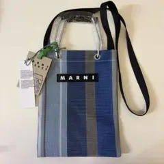 新品MARNI マルニ フラワーカフェ ストライプバッグ　ブルー系