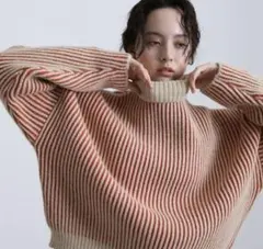 バイカラーリブ編みニット　セレクトモカ