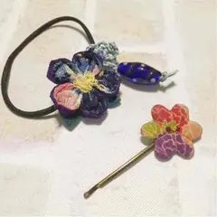 値下げ！和風 ちりめん ガラスビーズつきの髪ゴム ピン セット 浴衣に！！