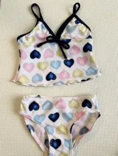 ハート柄セパレート水着とデニムスカートセット 90センチ