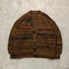 こ*こ様 Vintage カーディガン 手編み ボーダー 茶 オレンジ L 一点