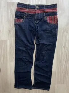 刺繍デザイン ダークブルー デニムパンツ M