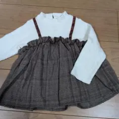 美品　プティマイン　チェック　ドッキング　チュニック　秋冬　ジャガード　100
