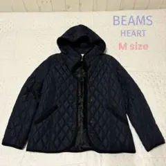 BEAMS HEART/キルティング ジャケット フード付き　ネイビー M