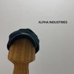 アルファ ニット帽 つば付き キャップ 刺繍ロゴ アクリル アメカジ ミリタリー