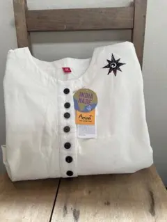 新品タグ付 チャイハネ 太陽刺繍 ノーカラーシャツワンピース オフホワイト 綿