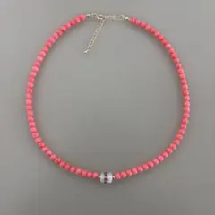 handmade 染め 珊瑚 サンゴ ピンク ビーズ ネックレス 薔薇 バラ