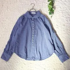 dnoyan＊ギンガムチェックシャツ　丸襟　くるみボタン＊XL