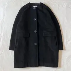 【高級】Max Mara マックスマーラ カシミヤ混ノーカラーコート ブラックのサムネイル