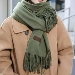 新品未使用　マフラー　ストール　大判　カシミヤタッチ　ダークグリーン　男女兼用
