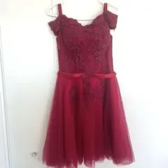 ワインレッド オフショルダー パーティードレス