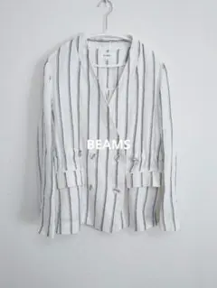 BEAMS　ノーカラージャケット　ストライプ柄