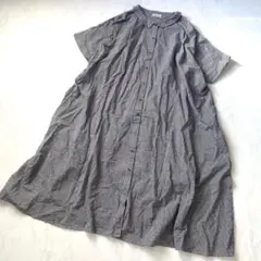 bullle de savonビュルデサボン/麻チェックワンピース　タック　麻 bullle de savonビュルデサボン/麻チェックワンピース タック 麻