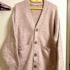 【GU】パフニットVネックカーディガン ピンク
