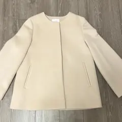 週末セール【BEAUTY&YOUTH】Lショート　ノーカラーコート　オフホワイト