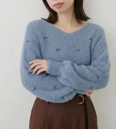 natural couture ナチュラルクチュール リボン刺績フェザーニット