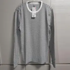 新品 Ｌサイズ ソフトリブボーダークルーネックT ユニクロ 長袖