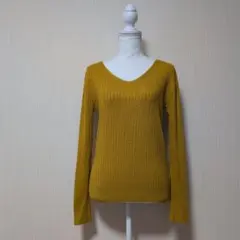 ジーユー　リブＶネックニットセーター(長袖)　レディース　マスタード　Sサイズ