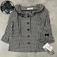 【タグ付き未使用】ギャラリービスコンティ チェックブラウス 花ボタン リボン