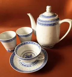 中国茶器セット 陶磁器製 青と白