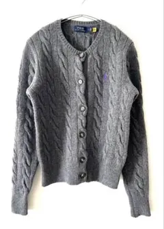 ラルフローレン　ケーブル編み　ウールカシミア　カーディガン　M グレー