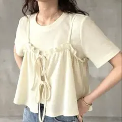 [新品]SHEIN FRIFUL リボンキャミソール Tシャツ 韓国　バレエコアのサムネイル