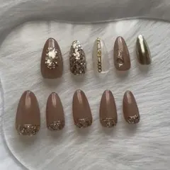 ネイルチップNo.4 ニュアンス シェル ラメ アシンメトリー ミラー