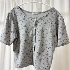 LUNACION 花柄 半袖カーディガン グレー