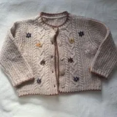 zara ベージュ 花柄刺繍 ニットカーディガン