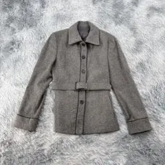 《ef-de》エフデ　テーラードジャケット　コート　ベルト付き　ツイード　ウール